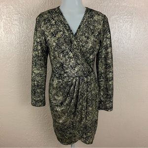 Angel Eye Gold Flake Long Sleeve Faux Wrap Dress